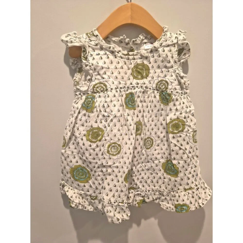 Floral Hand Block Printed Cotton Flutter Sleeve Frock 18-24m